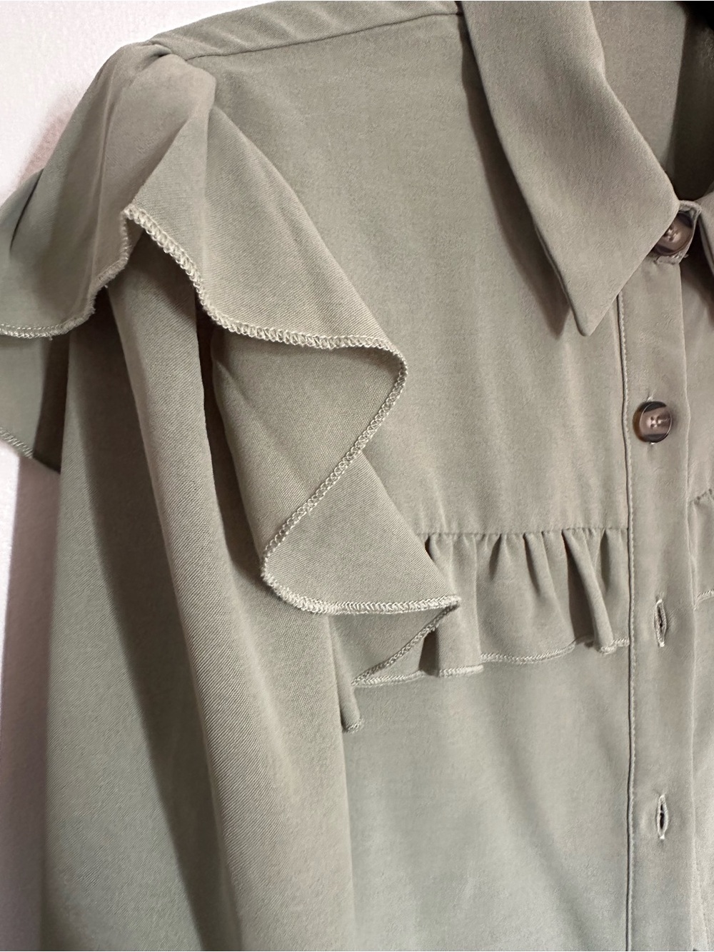 Sage Ruffle Button-Front Blouse - Picture 3 of 5